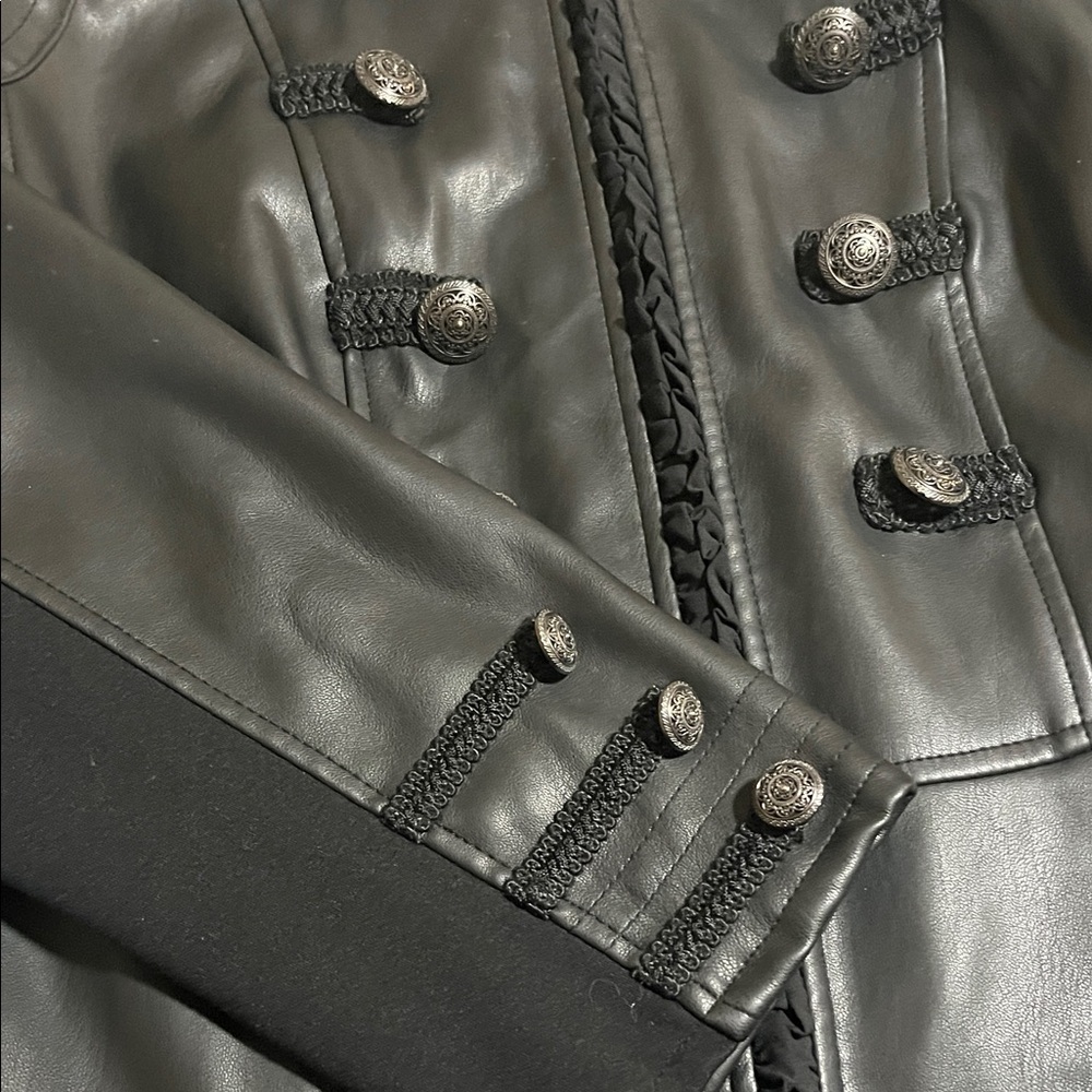 Chico’s Black Military Style leather with stretch sz 2 Jacket - Picture 6 of 9